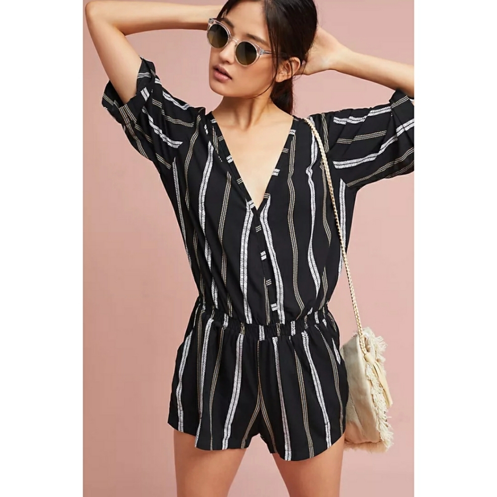 Anthropologie Beachgold Ancona Striped Multi V-neck Empire Waist Mini Roper